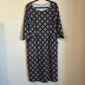 Boden Florrie Jersey Midi Dress 3/4 Sleeves Black Geo Print 16/18 L